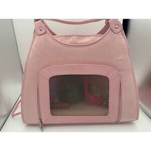Pink Faux Suede and Shearling Pet Carrier Bag